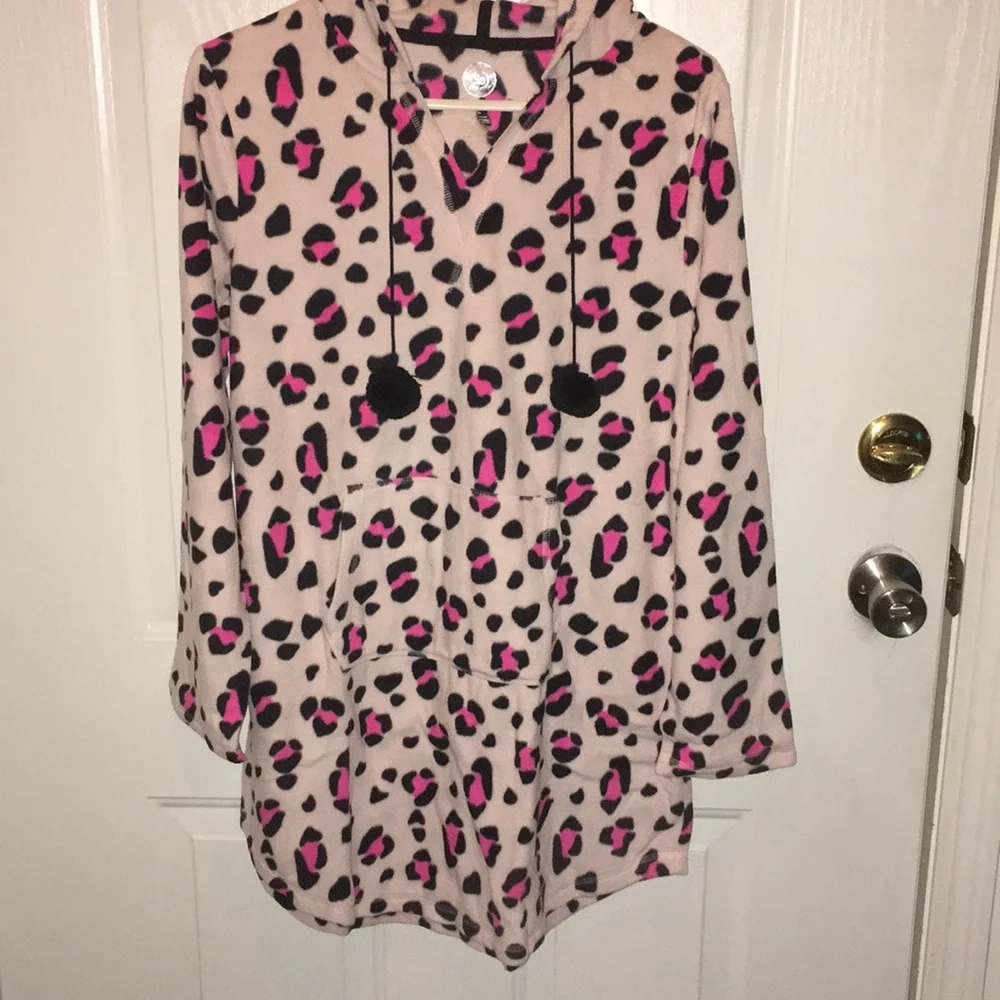 New Women’s Fleece Animal Print Hoodie Pajama Gown Size Large